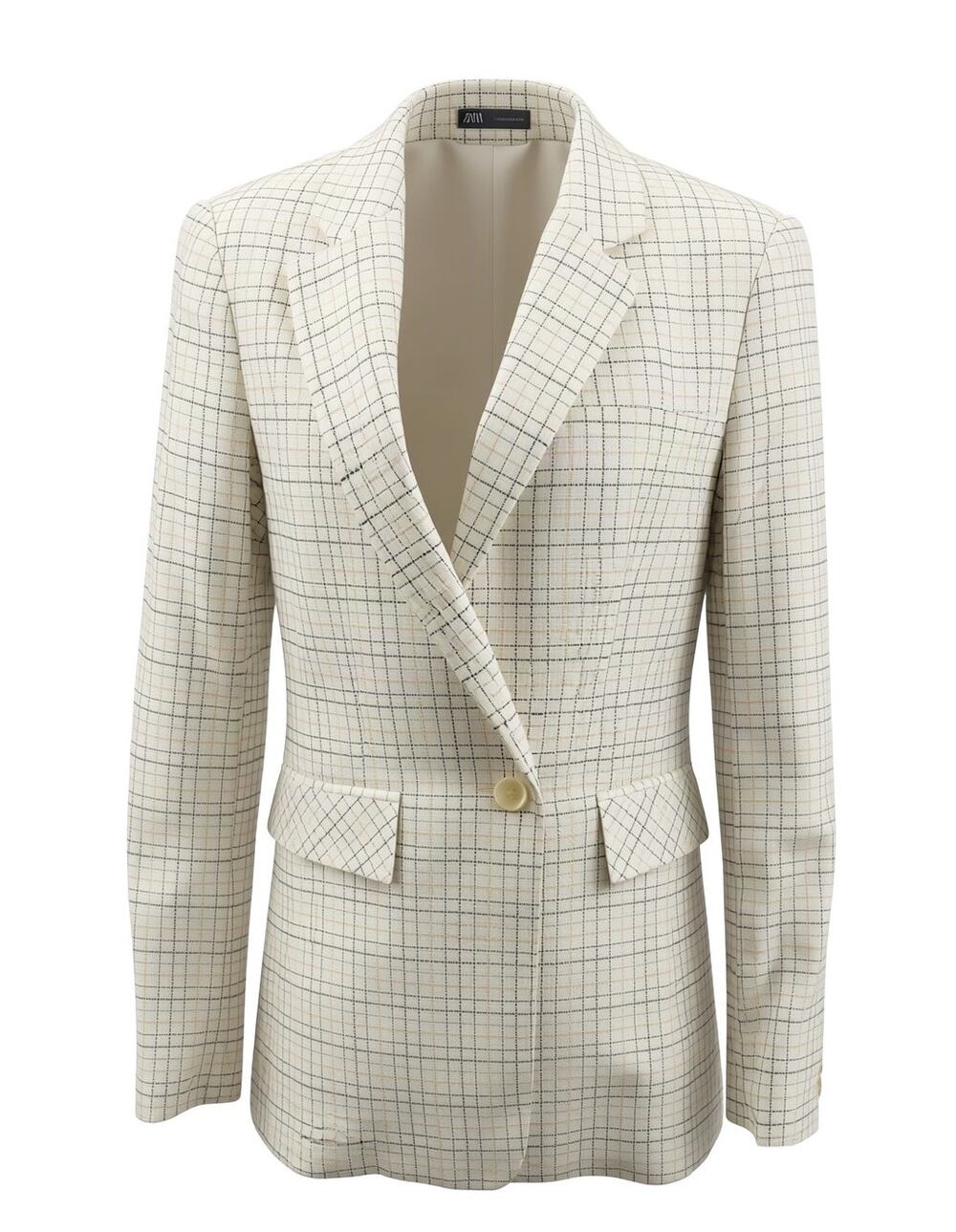 1.STATE Windowpane Plaid Blazer Size 10 Ivory Pink Black Cotton Stretch